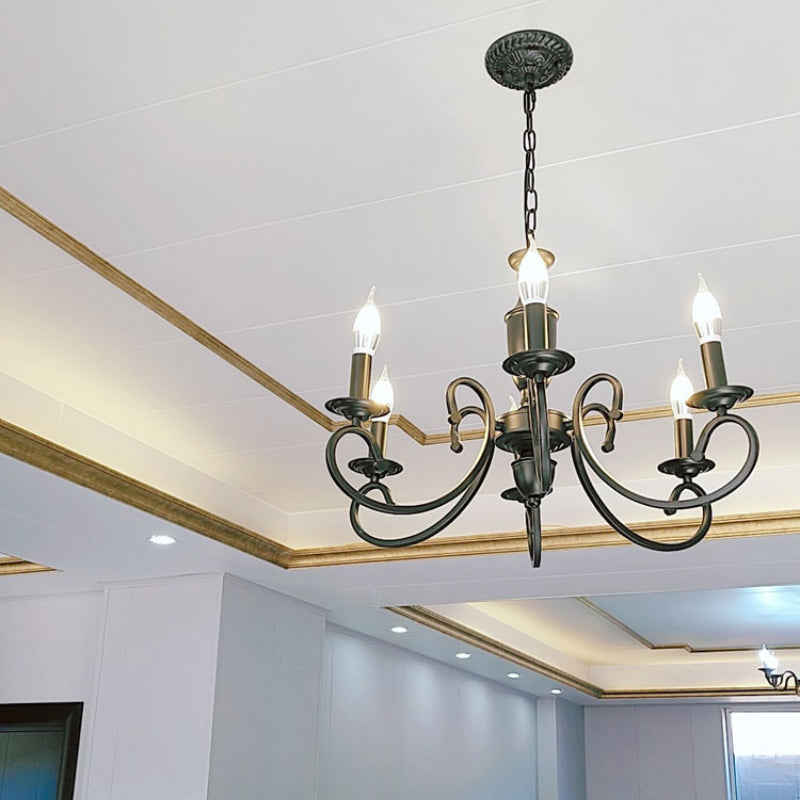 Silva Creative Retro Candle Chandelier Black Metal Bedroom - Cueteks