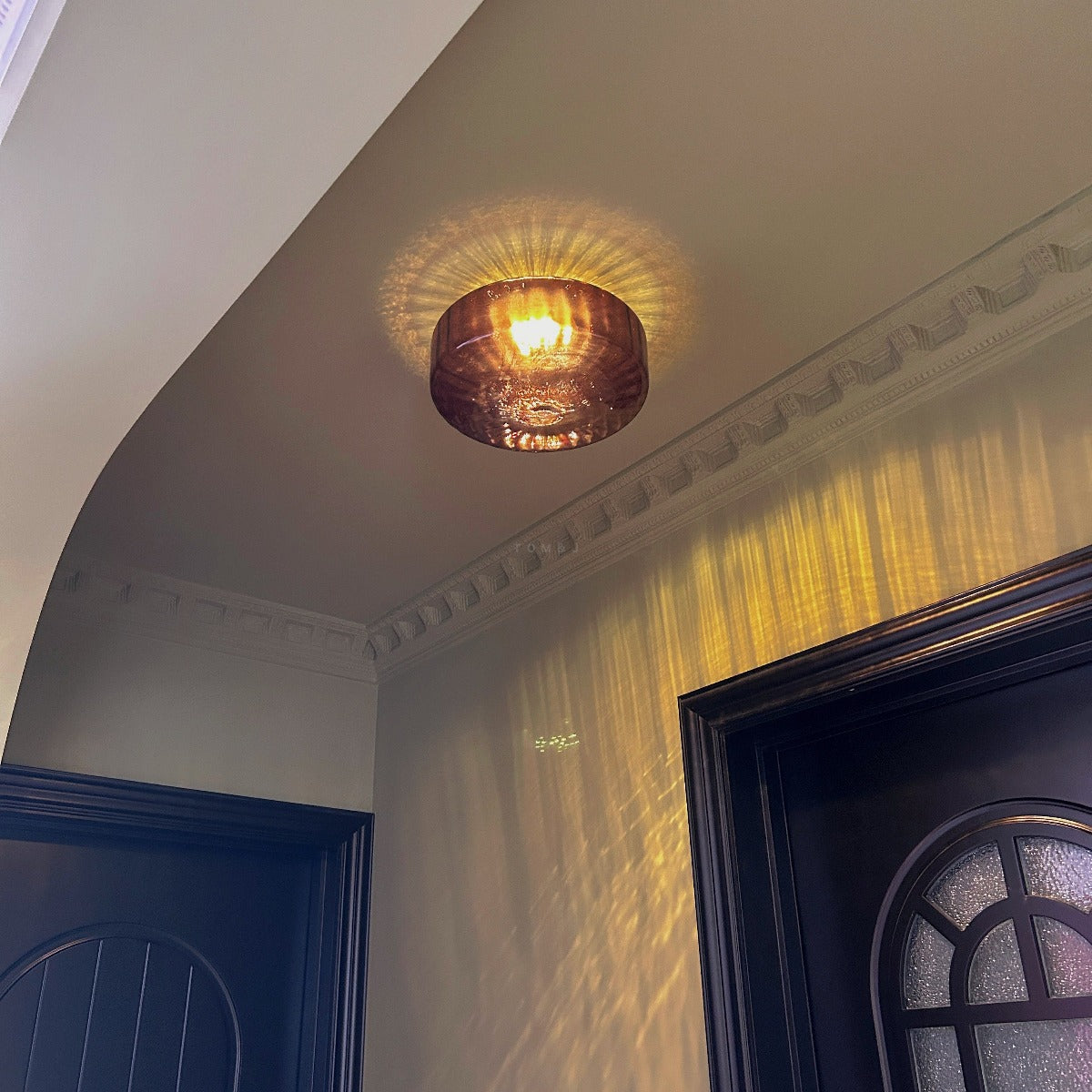 Hailie Modern Round Flush Mount Ceiling Light Brown Metal/Glass Kitchen/Living Room - Cueteks
