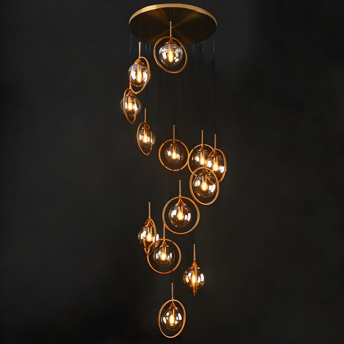 Hailie Modern Spiral Ball Glass Staircase Chandelier, Clear/Amber/Smoke Gray - Cueteks