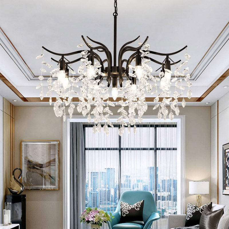 Marilyn Modern Crystal Metal Luxury Chandelier Black Gold Living Room - Cueteks