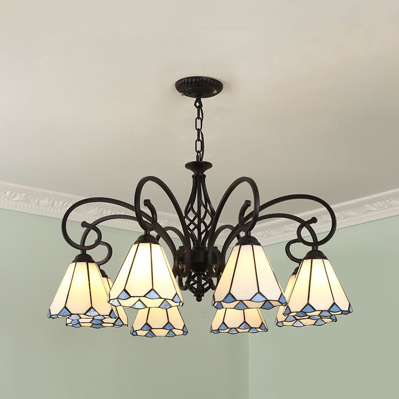 Silva Tiffany Mediterranean Branch Metal Chandelier, White/Blue/Navy Blue - Cueteks