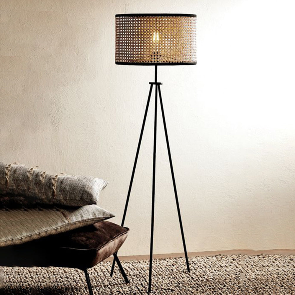 Ritta Natural Tripod Floor Lamp, Rattan/Willow Weave - Cueteks