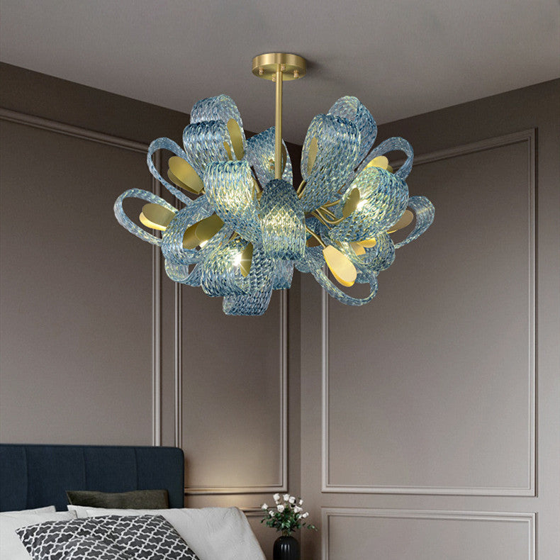 Hailie Vintage Art Deco Blue Glass Chandelier Living Room - Cueteks