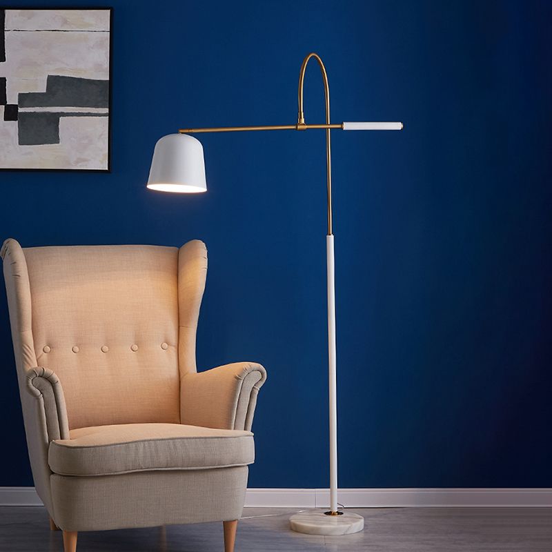 Salgado Modern Arc Bowl Metal Floor Lamp, Black/White - Cueteks