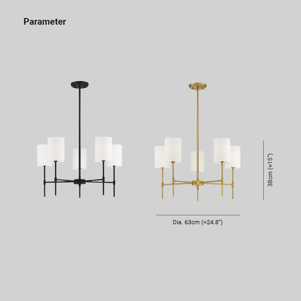 Dimension drawing comparing black and gold Silva chandeliers