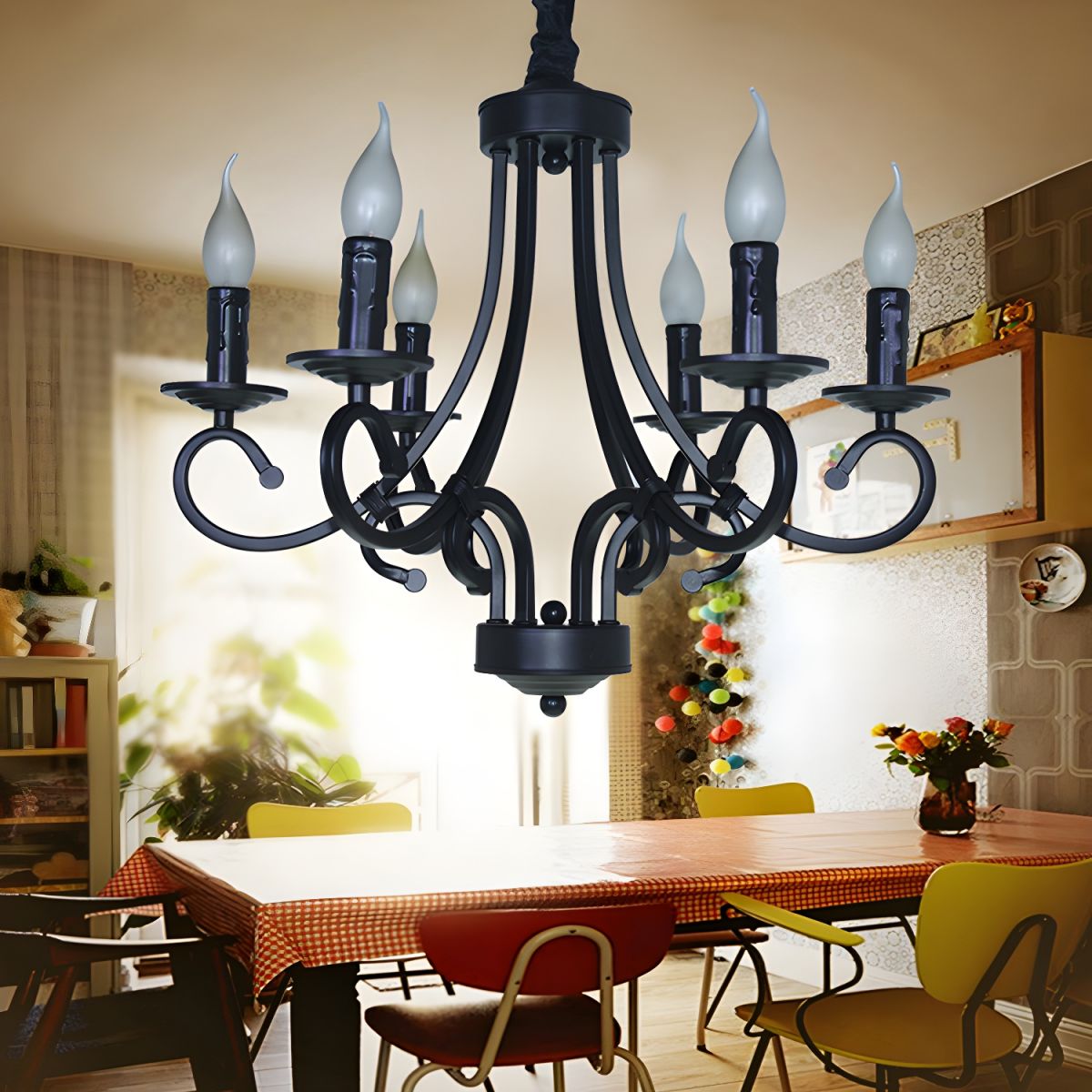 Silva Vintage Mental Candle Chandelier, Black - Cueteks