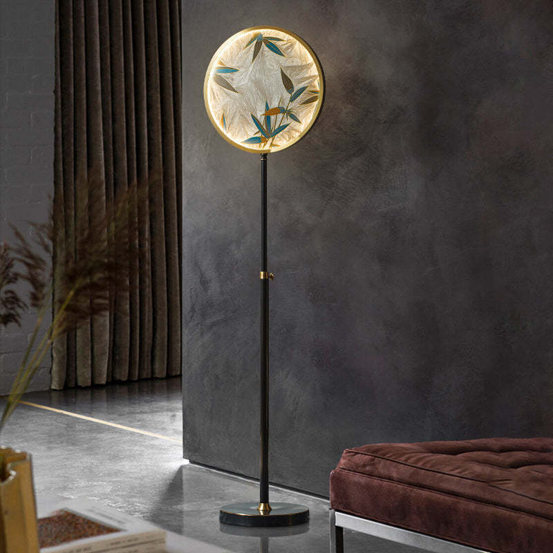 Jade Zen Artistic Circle Floor Lamp, Metal/Glass - Cueteks