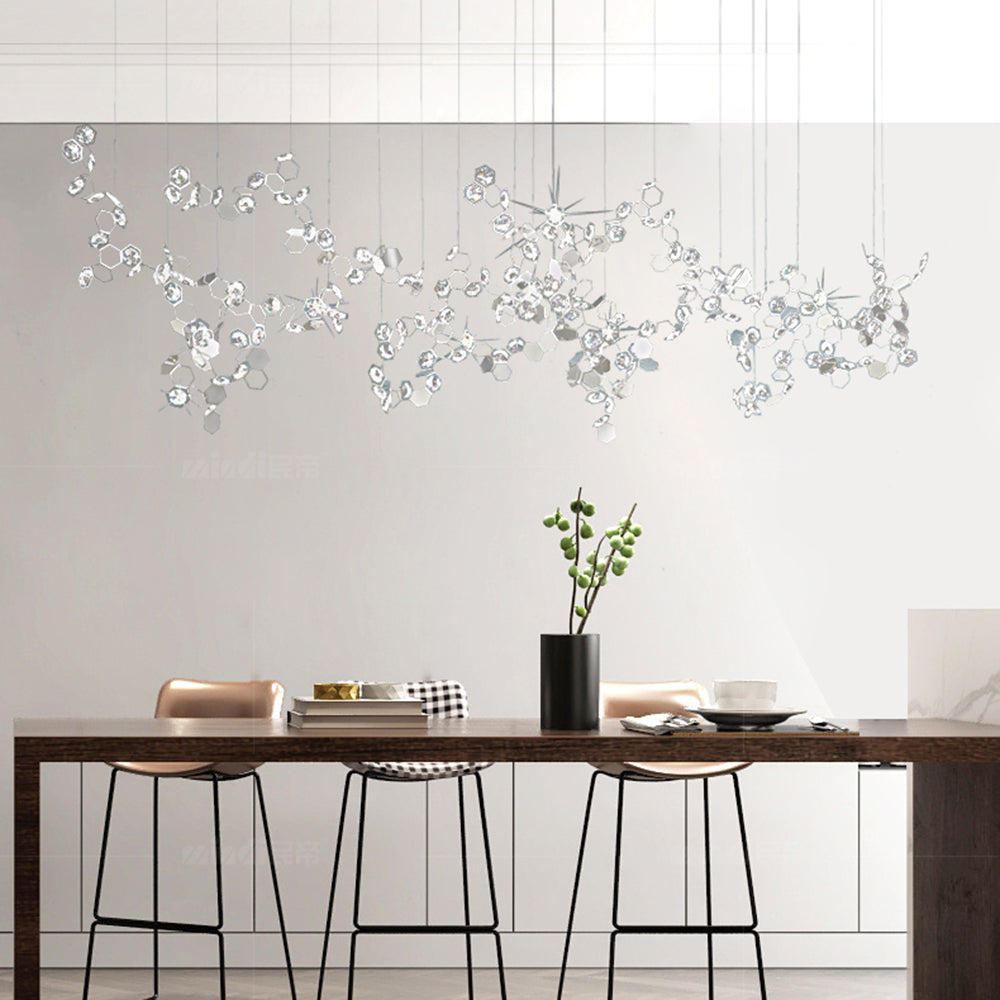 Olivia Modern Sheet Crystal Chandelier, Silver, Living Room - Cueteks