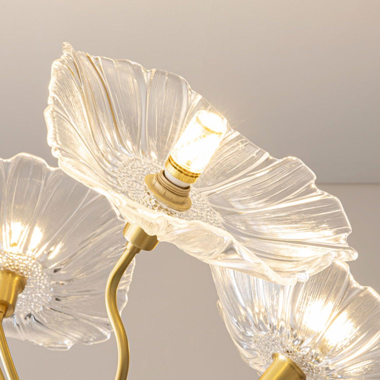 Clear glass petals and curved arm