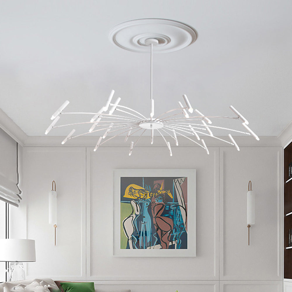 Evette Modern Blown Linear Metal Chandelier, White/Black - Cueteks
