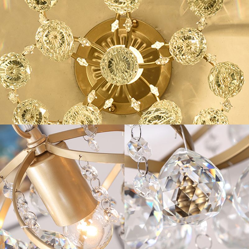 Marliyn Luxury Globe Crystal Semi-Flush Mount Ceiling Light, Brass - Cueteks