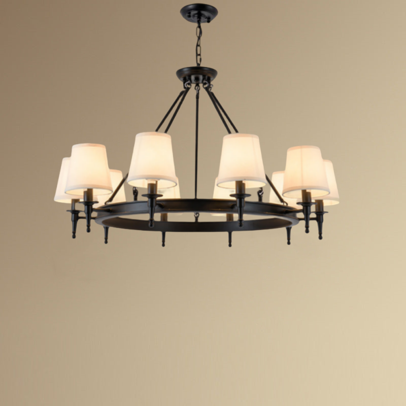 Alessio Vintage Ring Metal/Fabric Chandelier, Black/Copper - Cueteks