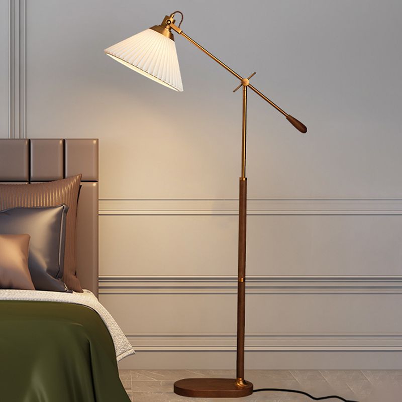 Ozawa Floor Lamp Pleated Retro, Metal/Wood, Living Room - Cueteks