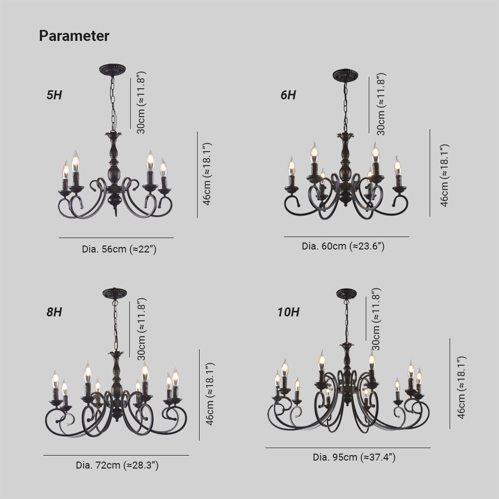 Silva Creative Retro Candle Chandelier Black Metal Bedroom - Cueteks
