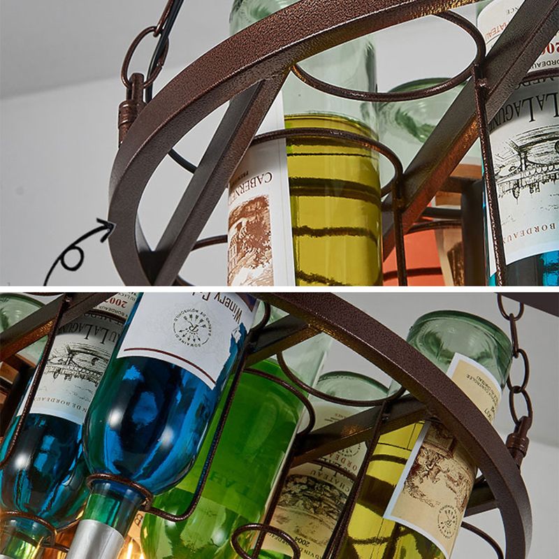 Hailie Antique Wine Bottle Metal/Glass Colorful Pendant Light - Cueteks