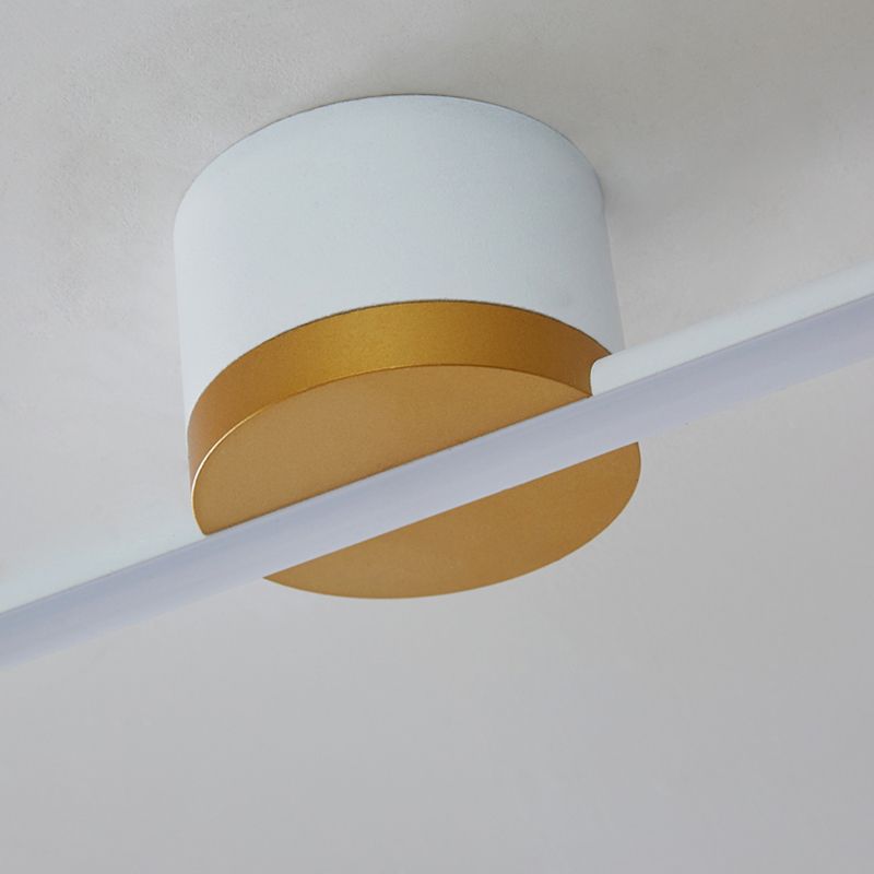 Close-up of the white Edge central cylindrical mount with a gold-tone lower rim and straight white bar across the front.