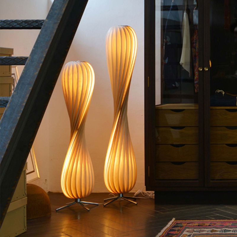 Ozawa Modern Twisted Wood Floor Lamp Wood Color - Cueteks