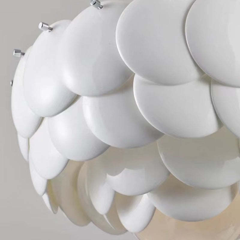 Lottie Wihte Art Deco Chandelier Light Fixture, Ceramic Leaf & Metal - Cueteks