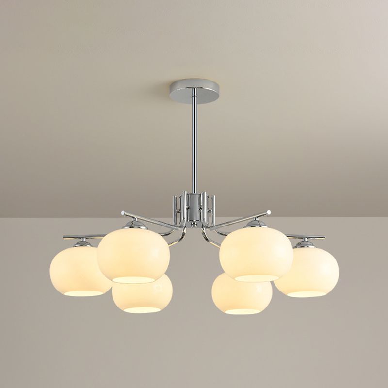 Valentina six-light nickel-finish chandelier with rounded glass shades
