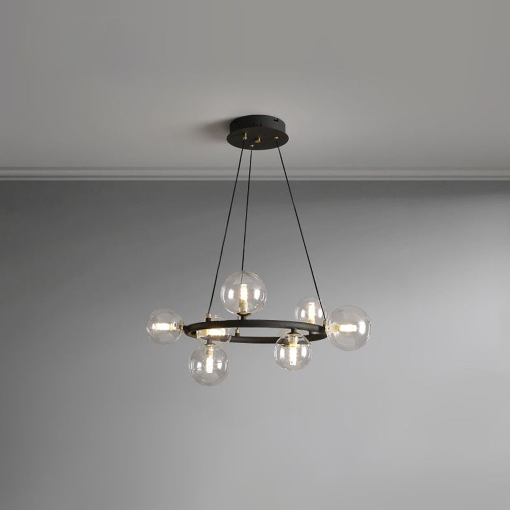 Valentina Modern Glass Globe Ring Chandelier, Gold/Black - Cueteks