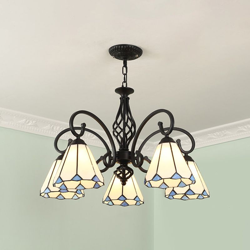 Silva Tiffany Mediterranean Branch Metal Chandelier, White/Blue/Navy Blue - Cueteks