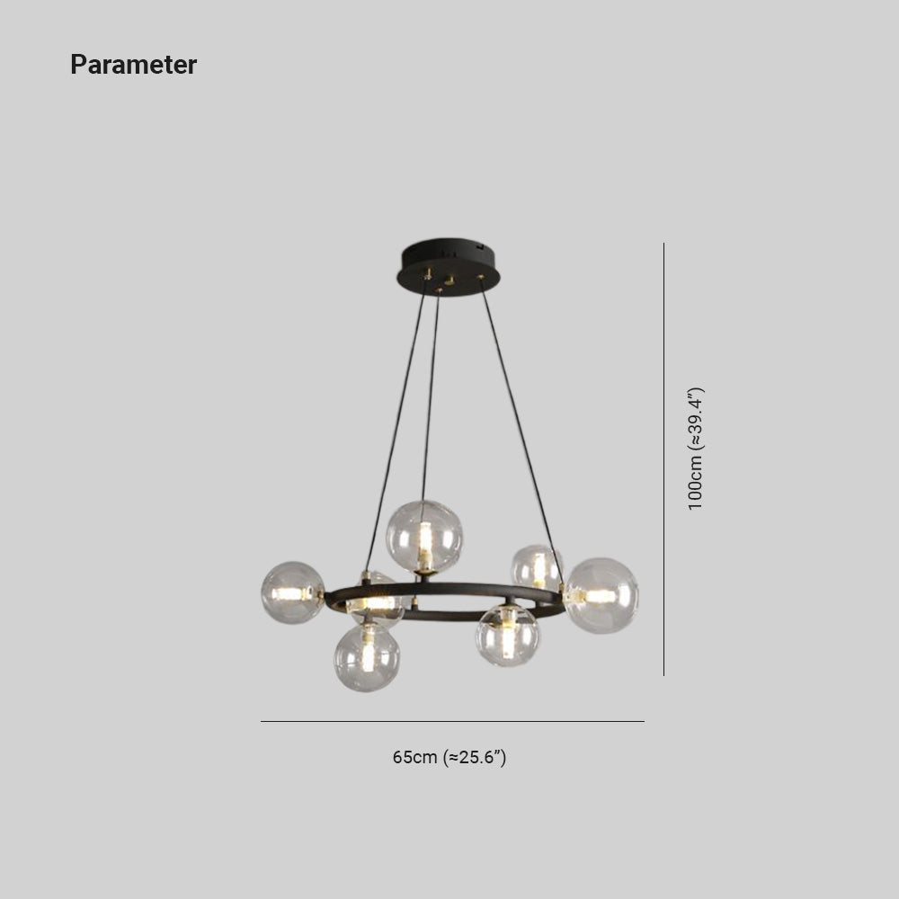 Valentina Modern Glass Globe Ring Chandelier, Gold/Black - Cueteks