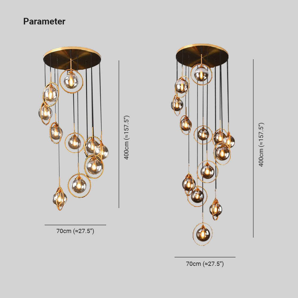 Hailie Modern Spiral Ball Glass Staircase Chandelier, Clear/Amber/Smoke Gray - Cueteks