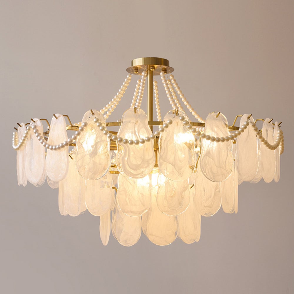Kirsten Elegant Pearl/Glass/Metal Chandelier, White - Cueteks