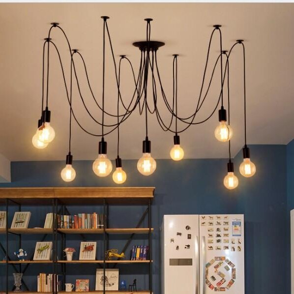 Alessio Retro Country LED Spider Chandelier, Black/White - Cueteks