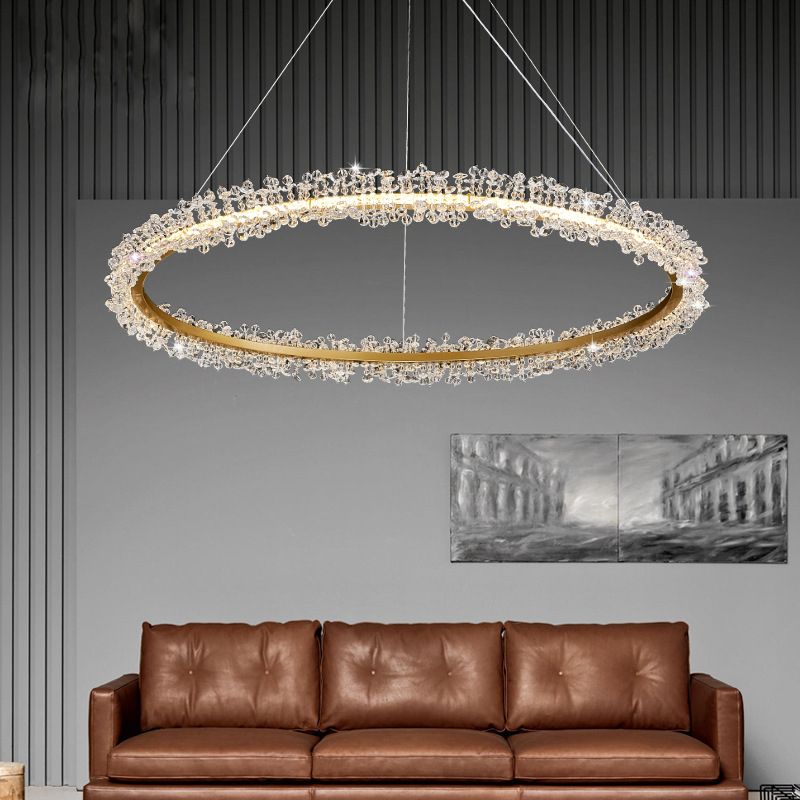 Kristy Pendant Light Ring Luxury, Crystal/Metal, Gold, Bedroom - Cueteks