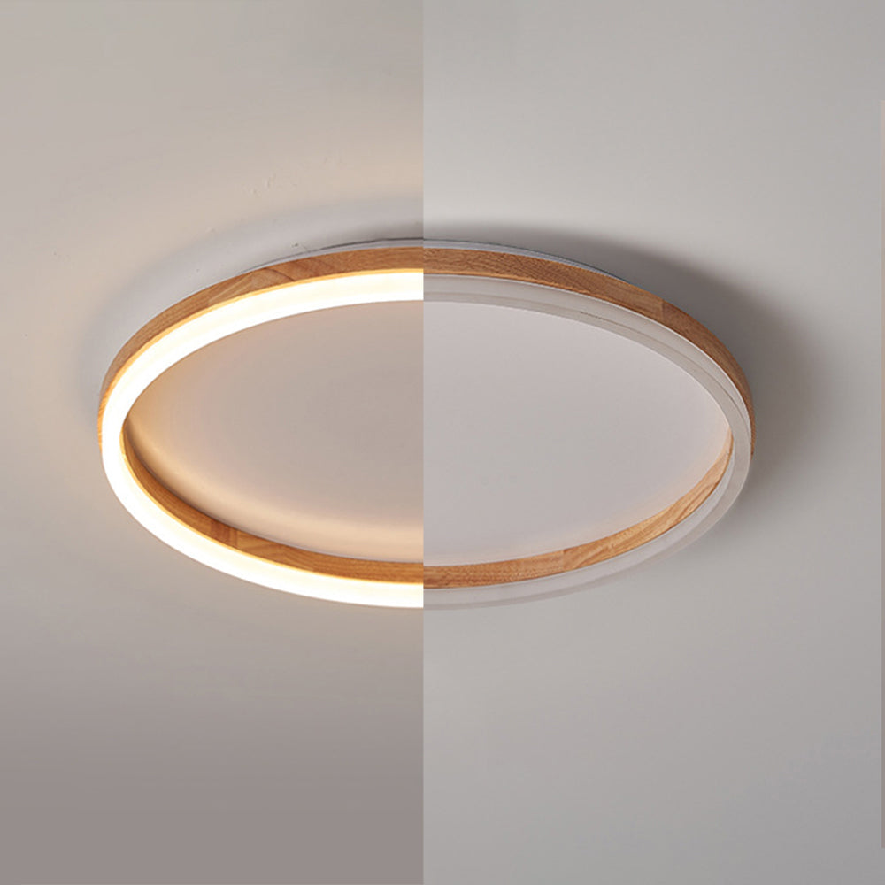 Split comparison of the Ozawa ceiling light with its ring lit on one side and unlit on the other.