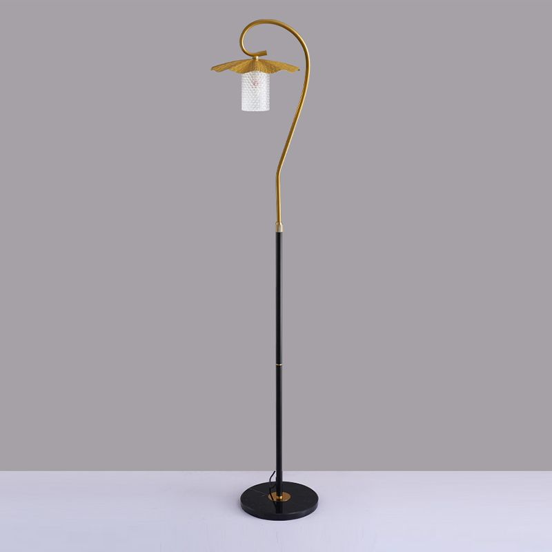Carins Retro Lotus Metal Acrylic Floor Lamp, Gold/Green/Light - Cueteks