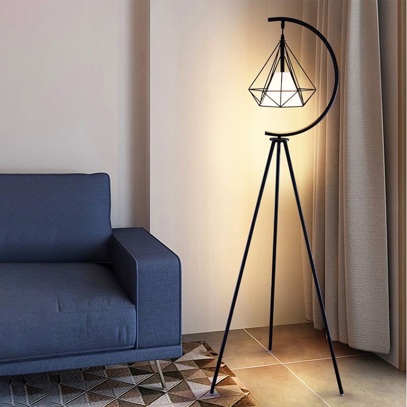 Eryn Diamond Designer Tripod Floor Lamp, Metal, Black/Gold - Cueteks