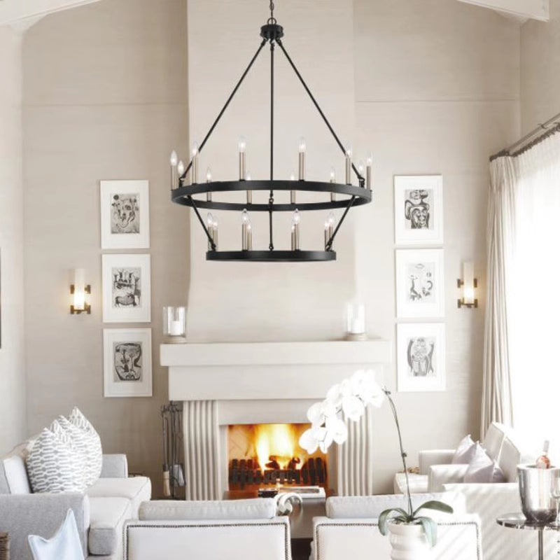 Silva Modern Industrial LED Chandelier Black Metal  Living Room - Cueteks
