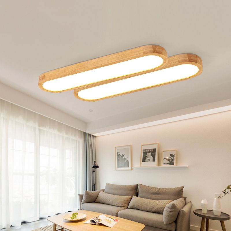 Two Ozawa wood-framed ceiling bars pictured above a living room