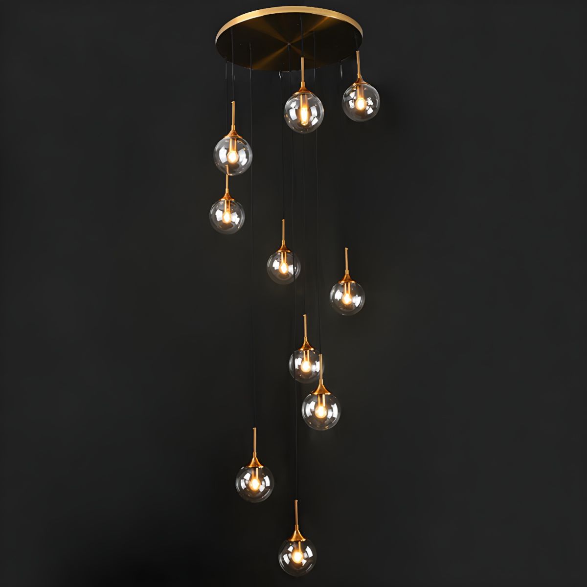 Hailie Modern Spiral Ball Glass Staircase Chandelier, Clear/Amber/Smoke Gray - Cueteks