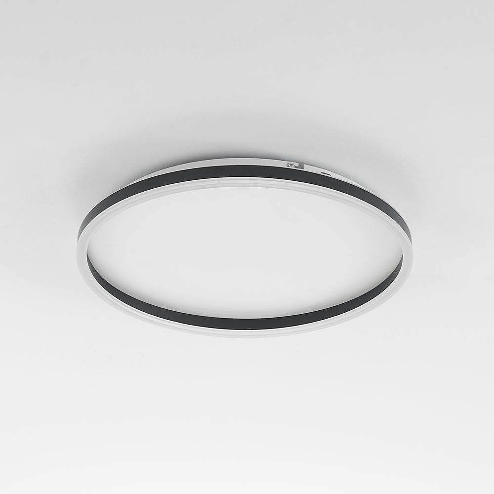Black Arisha seen obliquely from below on a white ceiling, with its rear plate and mounting hardware visible.