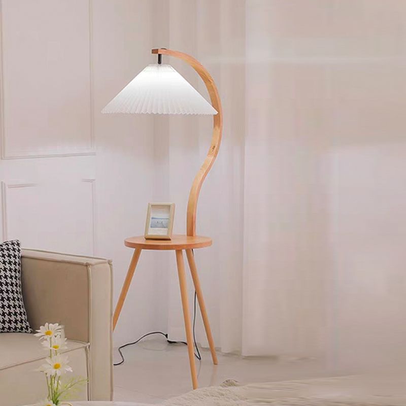 Ozawa Modern Pleated Wood Fabric Bedside Table Floor Lamp - Cueteks