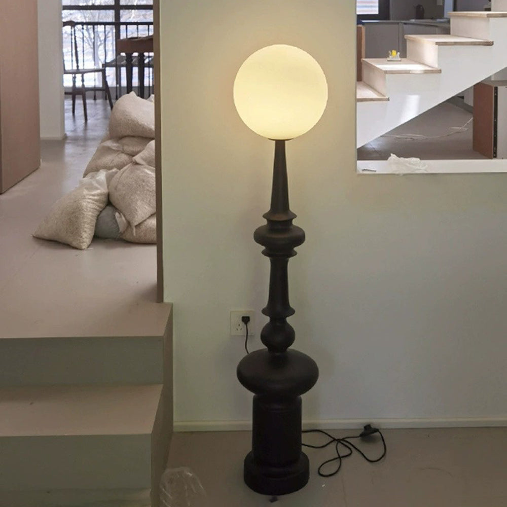 Salgado Retro Column Glass/Resin Floor Lamp, Black, Bedroom - Cueteks