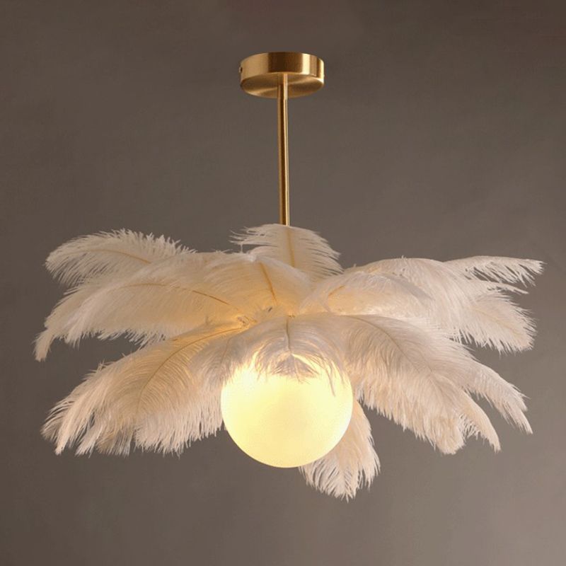 O'Moore Ostrich Contemporary Elegant Feather Chandelier, White - Cueteks