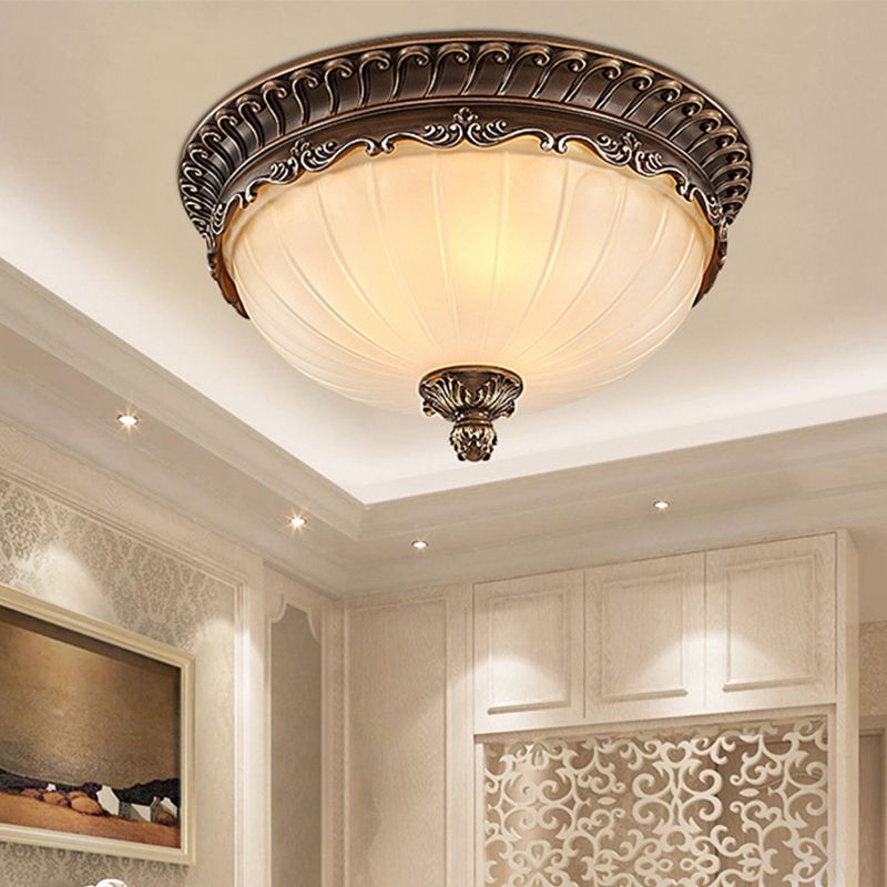Arisha Retro Semicircular Metal/Glass Flush Mount Ceiling Light, Bronze - Cueteks