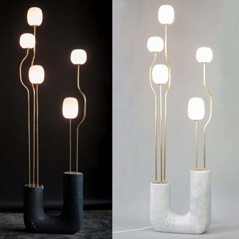 Russo Artistic Ball Glass Metal Floor Lamp, Black/White - Cueteks
