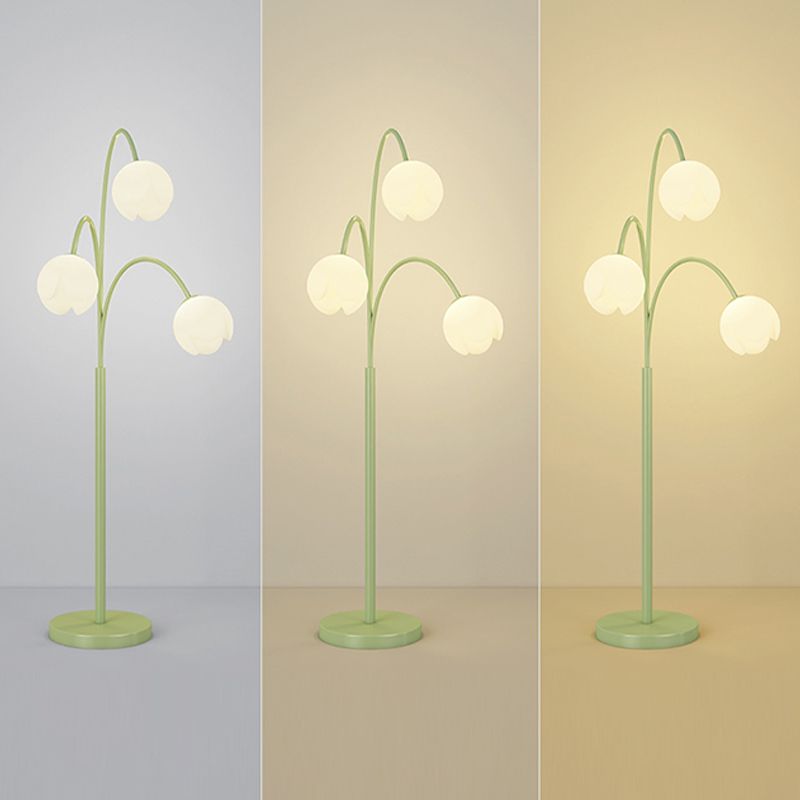 Lily Nordic 3 Lights Flower Metal Glass Floor Lamp,Green Pink - Cueteks