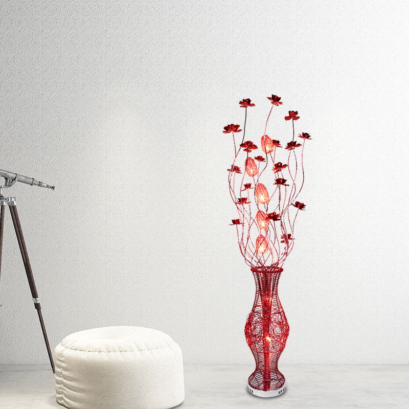 Bella Art Deco Flower Vase Metal Red Floor Lamp, Living Room - Cueteks