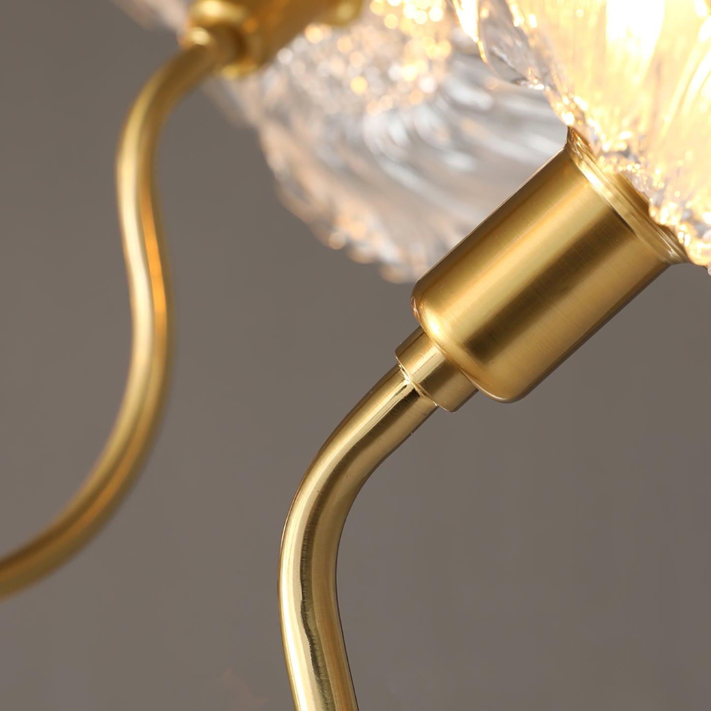 Curved arm and shade support close-up