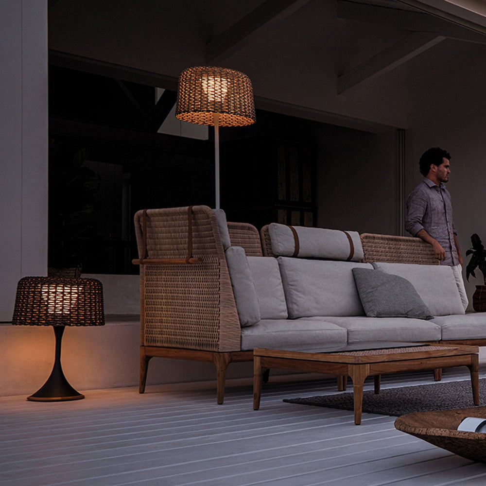 Ritta Waterproof Outdoor Floor Lamp, Rattan Black/White Balcony/Terrace - Cueteks