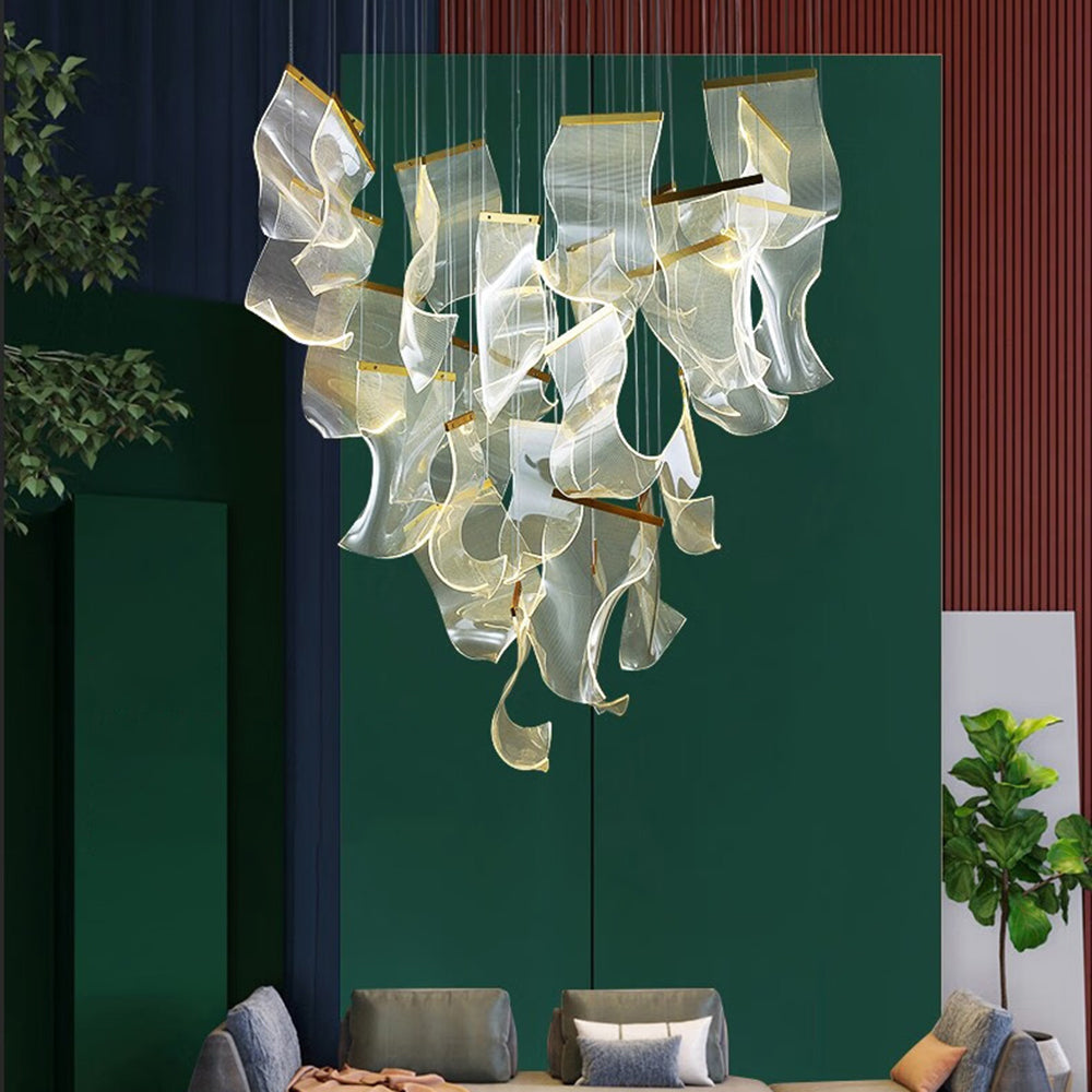 Marylin Artistic Acrylic Silk Chandelier, Gold - Cueteks