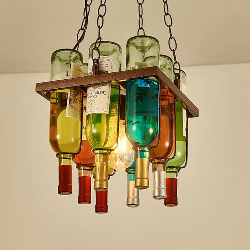 Hailie Antique Wine Bottle Metal/Glass Colorful Pendant Light - Cueteks