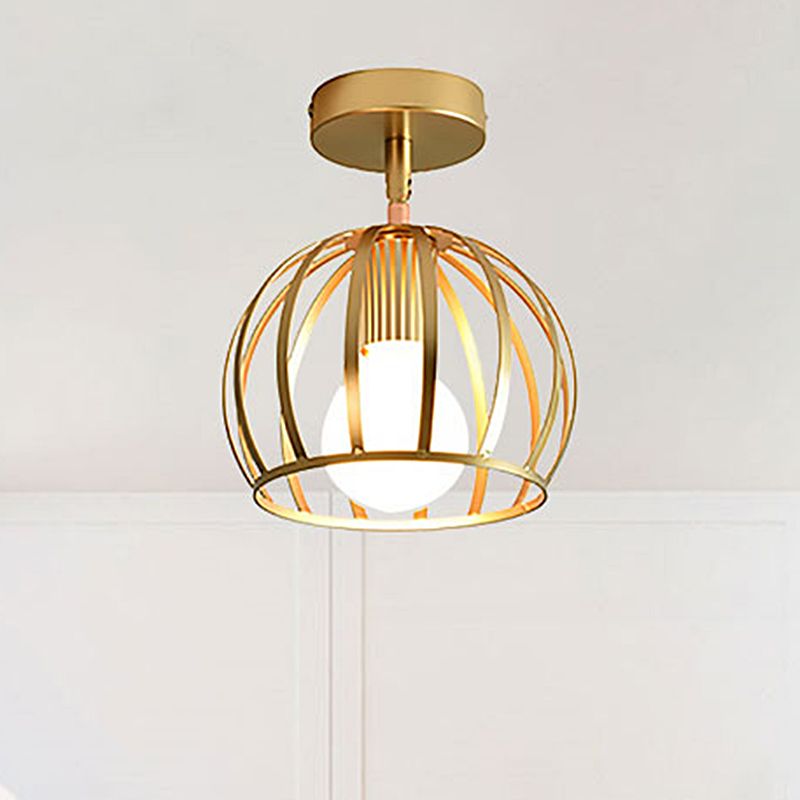 Herbert Semi Art Deco Globe Flush Mount Ceiling Light, Brass - Cueteks