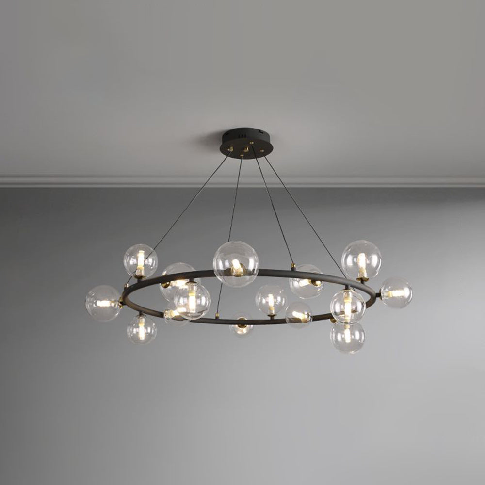 Valentina Modern Glass Globe Ring Chandelier, Gold/Black - Cueteks